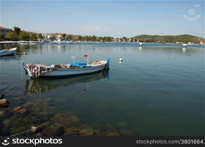Fishing Boat with turkish flag near Izmir, Turkey