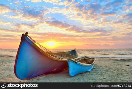 Fishing boats and sunrise on Black Sea