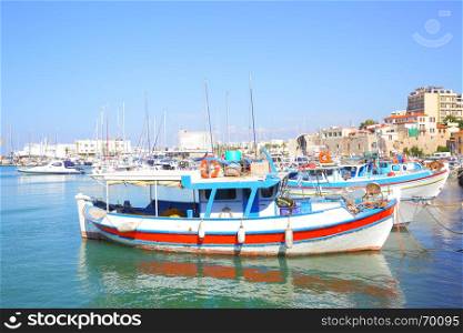 Fishing boats in old port of Heraklion, Crete Island, Greece