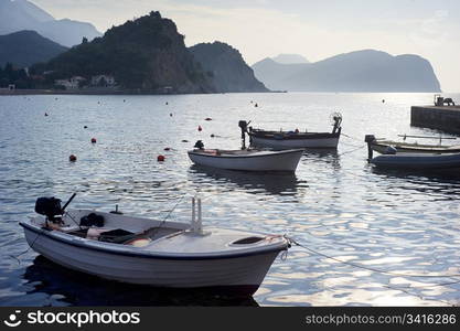 Fishing boats in Petrovac harbor. Montenegro