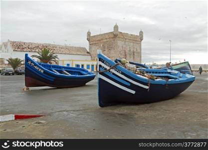 Fishing boats in the harbor from Essaouira Morocco