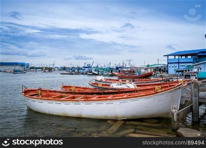 Fishing boats port near Pattaya inThailand