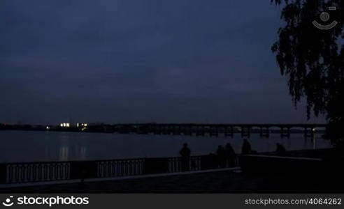 Fishing in the morning on quay. time lapse.