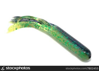 fishing lure colors green and yellow on white background