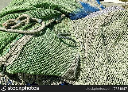 Fishing nets and tackle in Andratx port from mallorca Balearic island