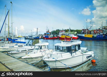 Fishing port of Ustka, Poland with marina