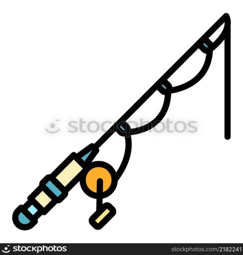 Fishing rod icon. Outline fishing rod vector icon color flat isolated. Fishing rod icon color outline vector
