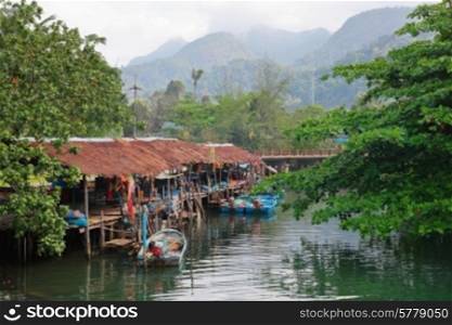Fishing village on the island in Southeast Asia