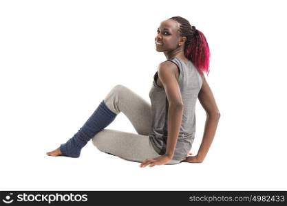Fit african woman resting during workout isolated over white background