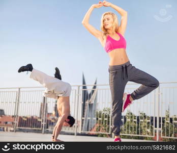 Fit couple during the morning training