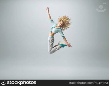 Fit lady in great jump