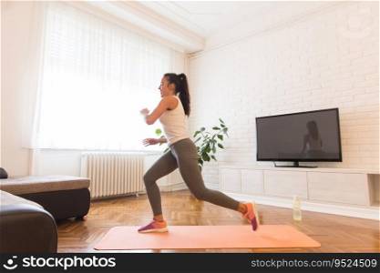 Fit pretty young woman exsercise in the room at home