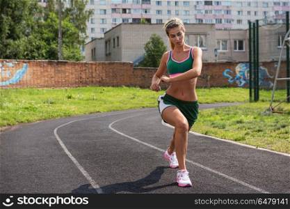 Fit woman training. Fit woman training in bright sunny day