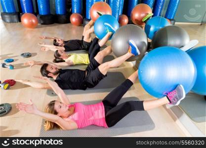 Fitball crunch training group core fitness at gym abdominal workout