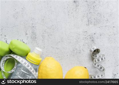 fitness accessories grey background