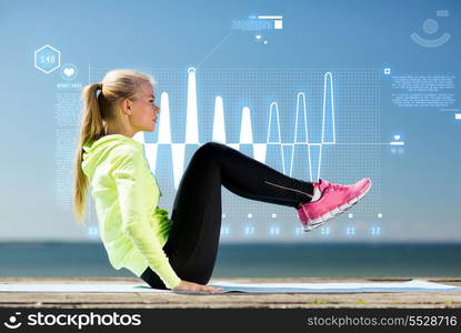 fitness and lifestyle concept - woman doing sports outdoors