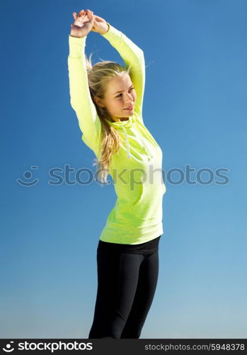 fitness and lifestyle concept - woman doing sports outdoors. woman doing sports outdoors