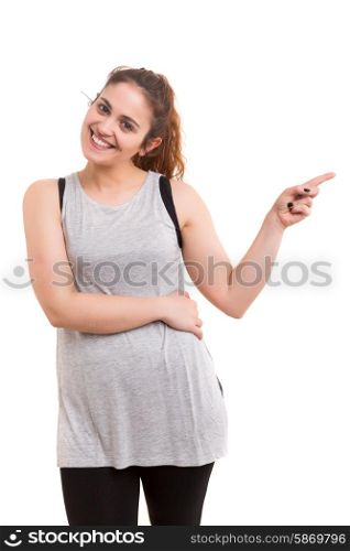 Fitness concept - A beautiful large woman presenting your product