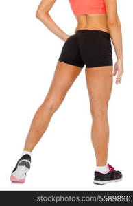 fitness, exercising and dieting concept - close up of female legs in sportswear