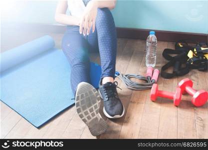 Fitness female relaxing after workout, Sport and healthy concept