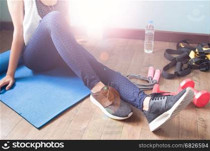 Fitness female relaxing after wotkout, Sport and healthy concept