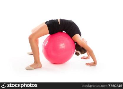 Fitness fitball swiss ball kid girl exercise workout on white background