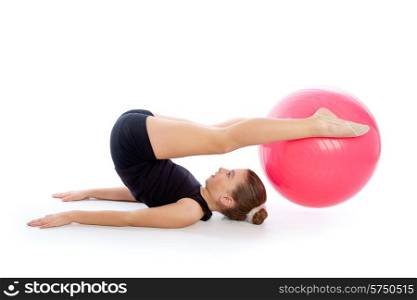 Fitness fitball swiss ball kid girl exercise workout on white background