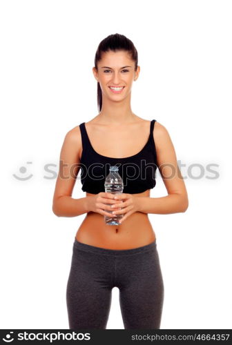 Fitness girl drinking water isolated on a white background