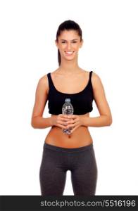 Fitness girl drinking water isolated on a white background