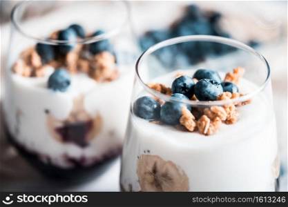 fitness musli breakfast with blueberries