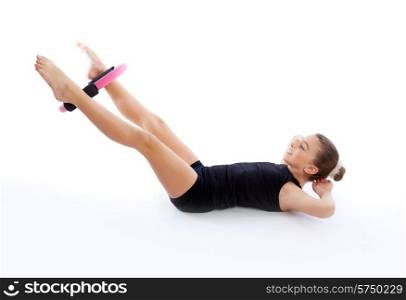 Fitness pilates yoga ring kid girl exercise workout on white background