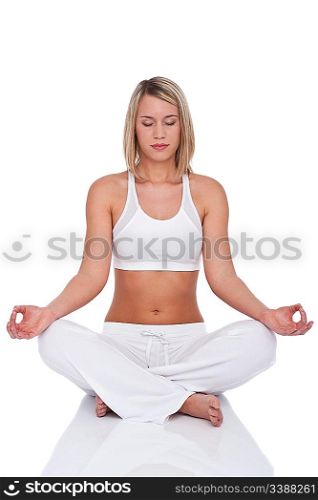Fitness series - Blond woman in yoga position on white background
