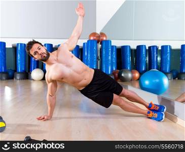 Fitness side push ups man pushup at gym workout execises