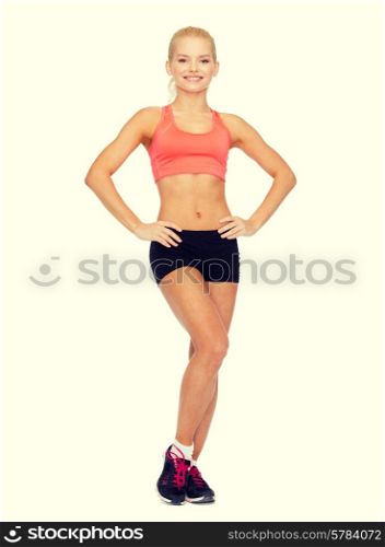 fitness, sport and diet concept - beautiful athletic woman in sportswear