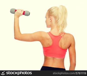 fitness, sport and diet concept - young sporty woman with light dumbbell