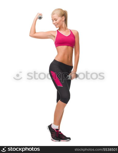 fitness, sport and dieting concept - young sporty woman with light dumbbells