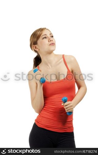fitness woman with dumbbells. young beautiful fitness woman with dumbbells on white background