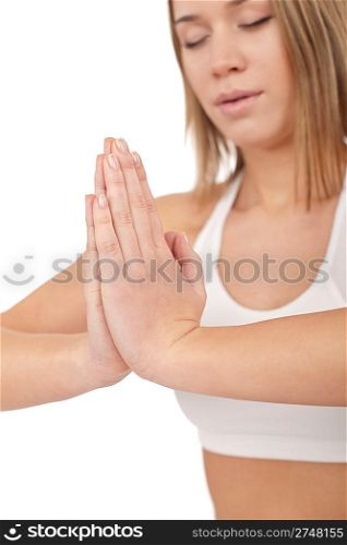Fitness - Young healthy woman exercise yoga on white background