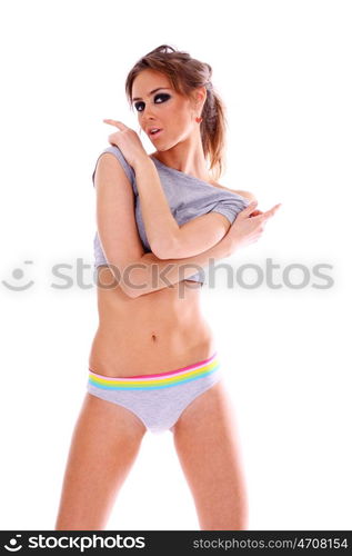 Fitness young woman in white isolated