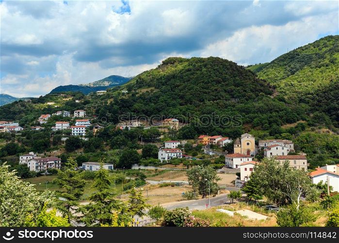 Fiumefreddo Bruzio (one of Italy Most Beautiful Villages) on mountain hill top above Tyrrhenian sea coast, province of Cosenza, Calabria, Italy.