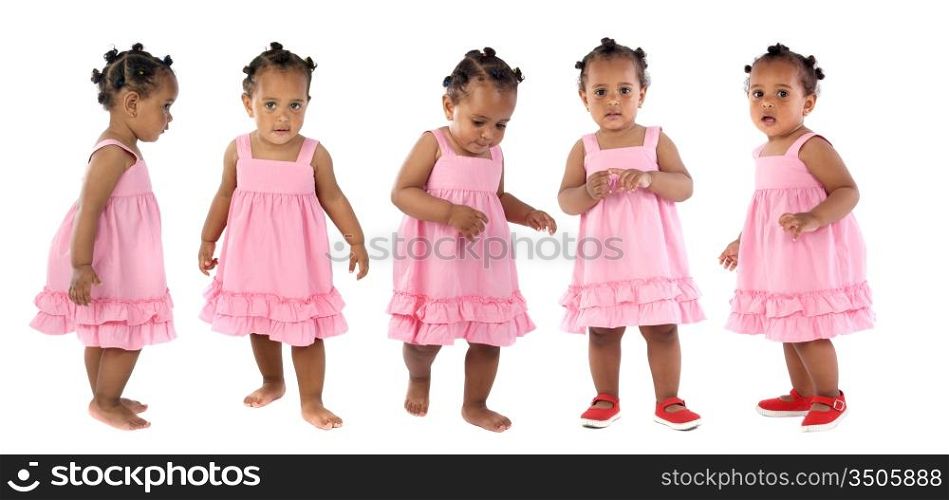 Five adorable babies pink dressed isolated on a over white background
