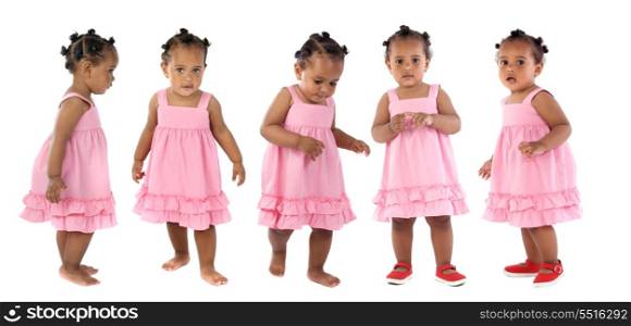 Five adorable babies pink dressed isolated on a over white background