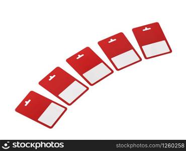 Five blank gift cards on white background