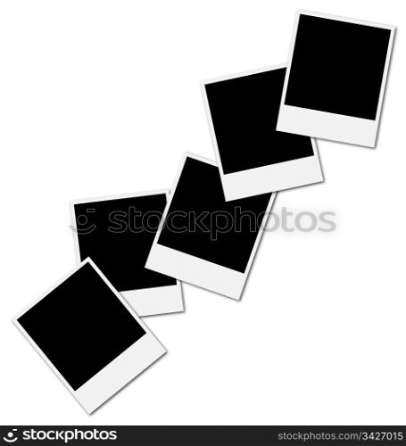 Five blank polaroid frames ready to insert photos and create a photo collage