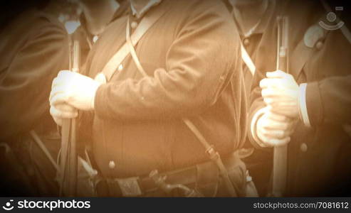 Five Civil War soldiers standing with rifles (Archive Footage Ver