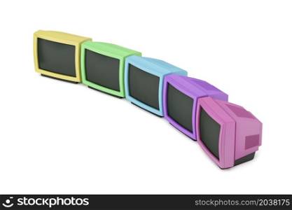 Five colorful retro tv&rsquo;s on white background