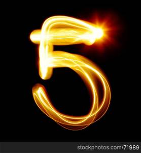 Five - Created by light numerals over black background
