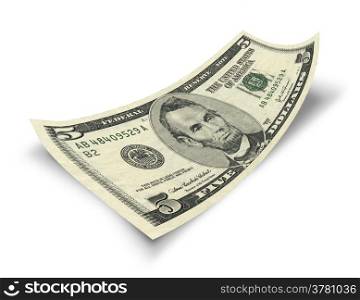 five dollar banknote isolated on white background