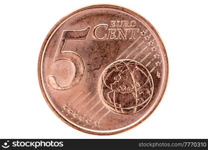 Five euro cent isolated on white background