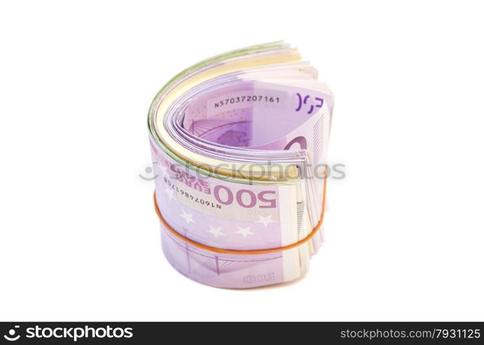 Five hundredth banknotes under rubber band isolated